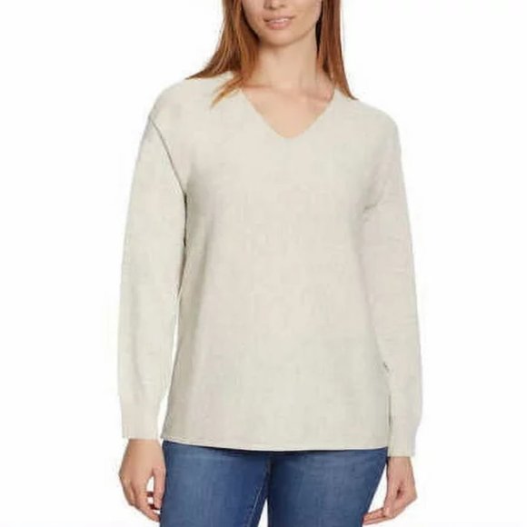 NWT Ella Moss Women's Ribbed Cozy V Neck Sweater Gray Size L $60 9HL192 - Picture 1 of 1